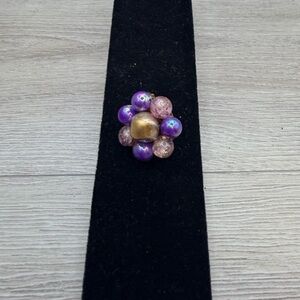 Elegant Purple and Gold Tone Beaded Brooch